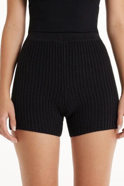 Black Fully-Fashioned Ribbed Cycling Shorts, , large image number 0