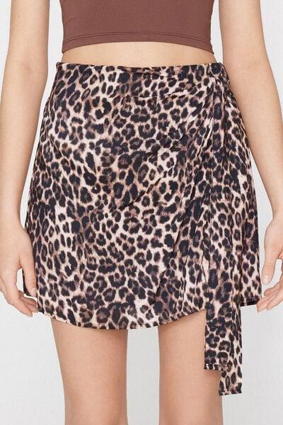Brown Animal Print Viscose Canvas Skort, 5701_299Z, large image number 1