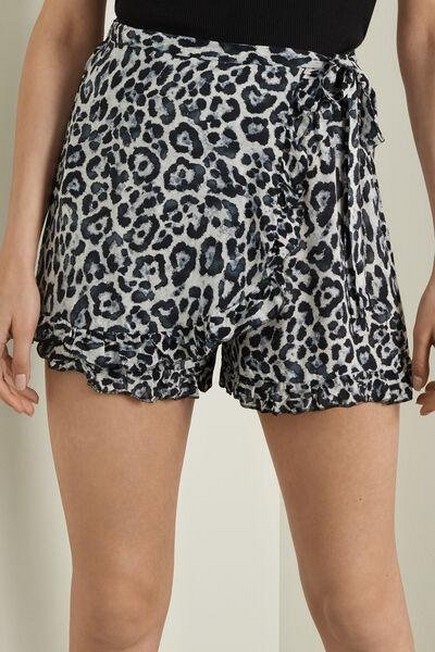 Tezenis - Grey Dappled Print Canvas Shorts With Rouches