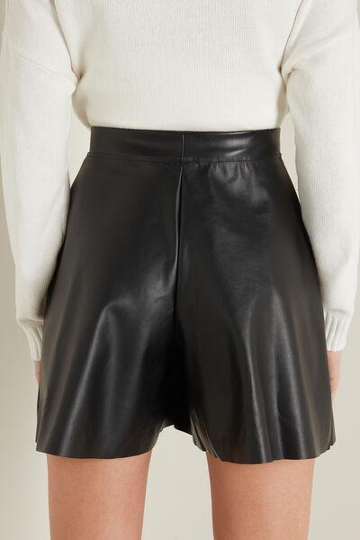 Black Buttoned Coated-Effect Shorts, , large image number 2
