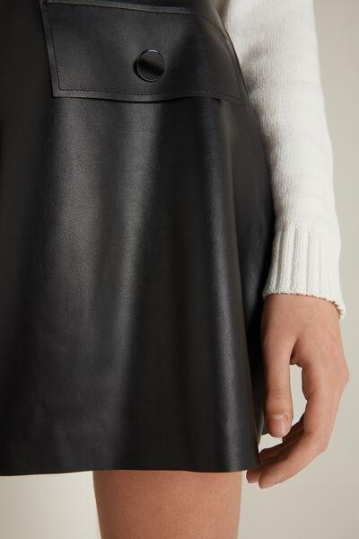 Black Buttoned Coated-Effect Shorts, , large image number 3
