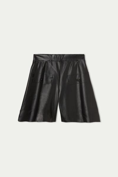 Black Buttoned Coated-Effect Shorts, , large image number 4