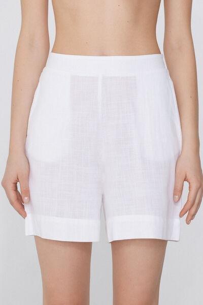 White Canvas High-Waist Shorts, , large image number 0