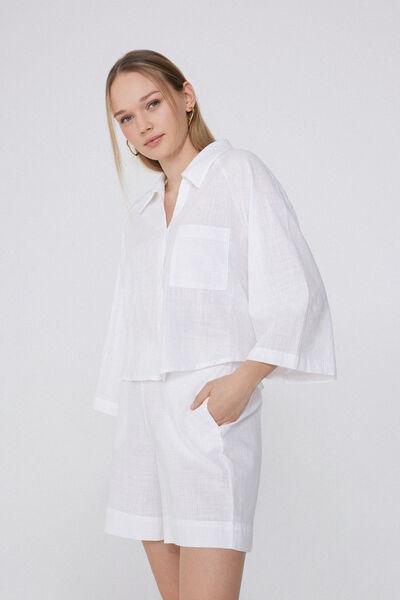 White Canvas High-Waist Shorts, , large image number 1