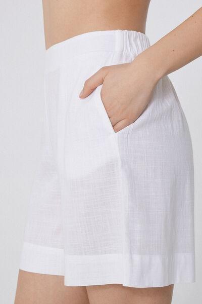 White Canvas High-Waist Shorts, White, large image number 3