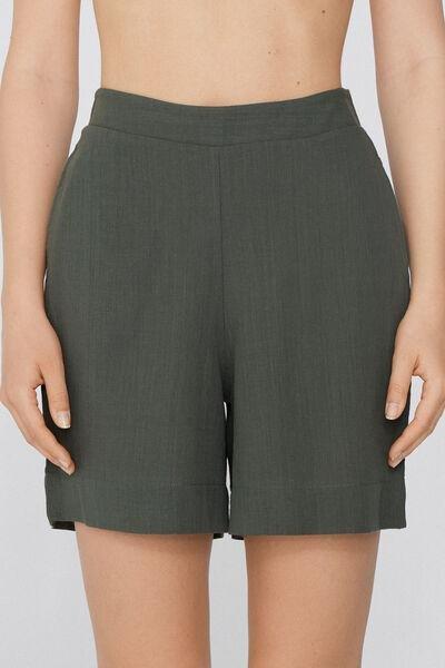 Green Canvas High-Waist Shorts, , large image number 0