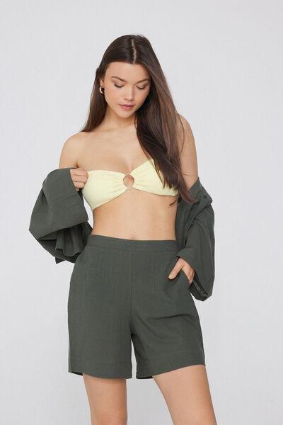 Green Canvas High-Waist Shorts, , large image number 1