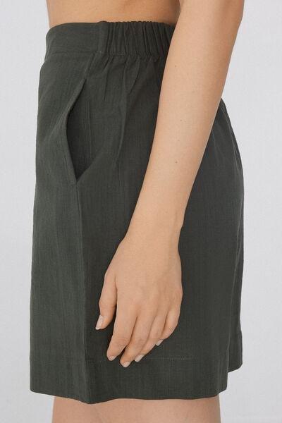 Green Canvas High-Waist Shorts, , large image number 3