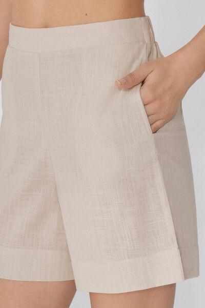 Beige Canvas High-Waist Shorts, , large image number 3