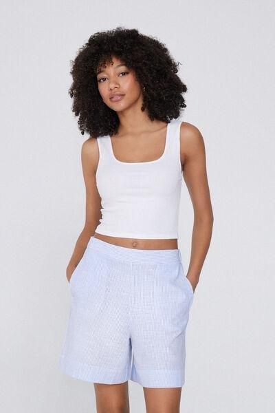White Canvas High-Waist Shorts, , large image number 1