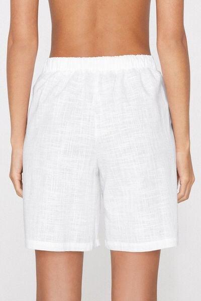 White Linen-Look Cotton Canvas Bermuda Shorts, White, large image number 2