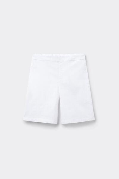 White Linen-Look Cotton Canvas Bermuda Shorts, White, large image number 4