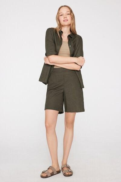 Green Linen-Look Cotton Canvas Bermuda Shorts, 5701_226Z, medium