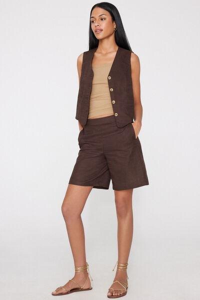 Maroon Linen-Look Cotton Canvas Bermuda Shorts, 5701_325Z, large image number 0