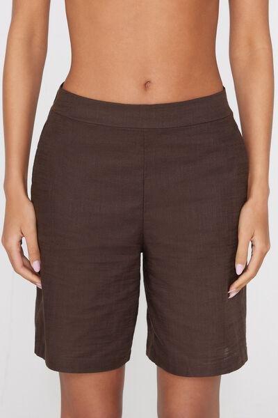 Maroon Linen-Look Cotton Canvas Bermuda Shorts, 5701_325Z, large image number 1