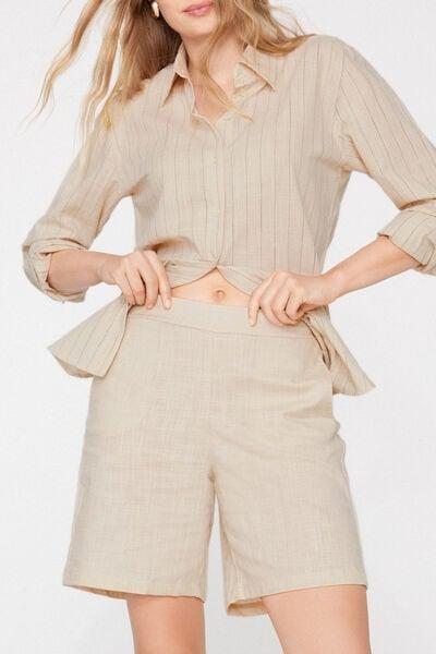 Beige Linen-Look Cotton Canvas Bermuda Shorts, 5701_350Z, large image number 3
