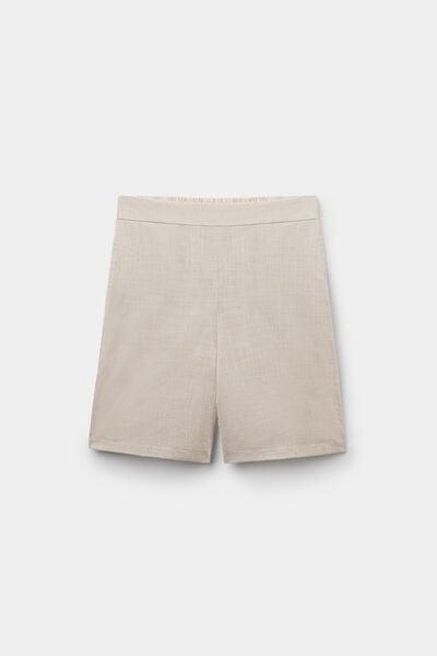 Beige Linen-Look Cotton Canvas Bermuda Shorts, 5701_350Z, large image number 4