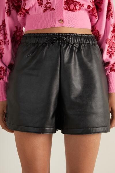 Black Drawstring Thermal Shorts, , large image number 1