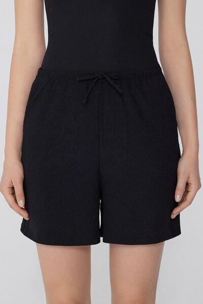 Black Crepe-Effect Shorts, Black, medium