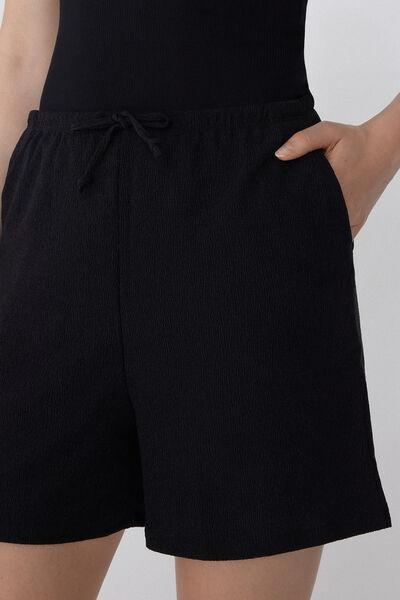 Black Crepe-Effect Shorts, Black, large image number 3