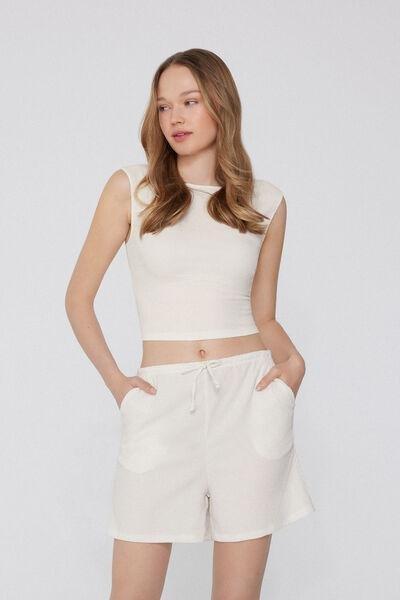 White Crepe-Effect Shorts, 5701_526Y, large image number 1