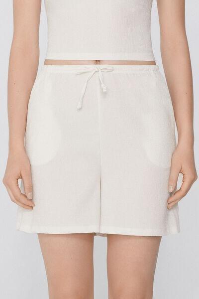 White Crepe-Effect Shorts, 5701_526Y, medium