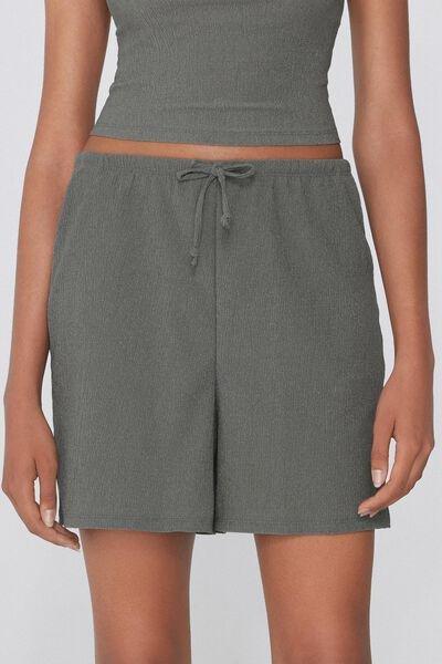 Green Crepe-Effect Shorts, 5701_732Y, medium