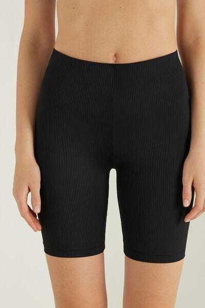 Black High-Waist Ribbed Microfibre Cycling Shorts, , large image number 1