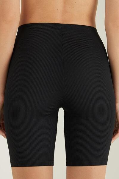 Black High-Waist Ribbed Microfibre Cycling Shorts, , large image number 2
