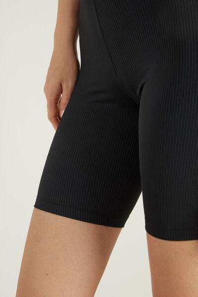 Black High-Waist Ribbed Microfibre Cycling Shorts, , large image number 3