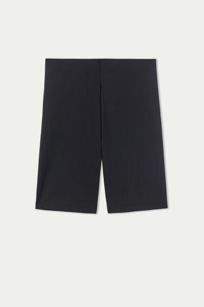 Black High-Waist Ribbed Microfibre Cycling Shorts, , large image number 4