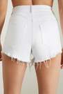 Tezenis - White High-Waist Fringed Denim Shorts