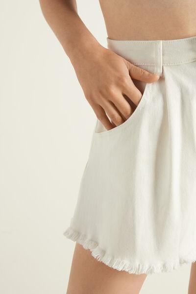 White High-Waist Paperbag Denim Shorts, , large image number 3