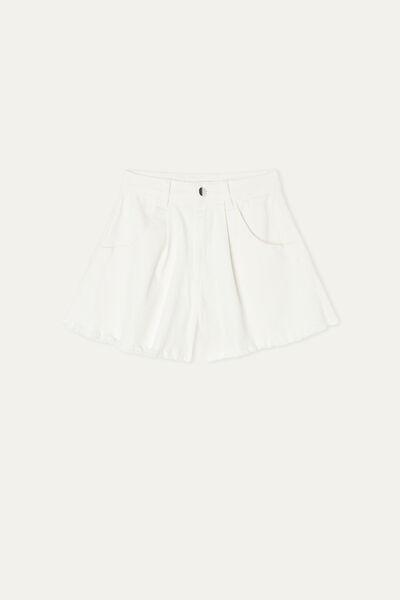 White High-Waist Paperbag Denim Shorts, , large image number 4