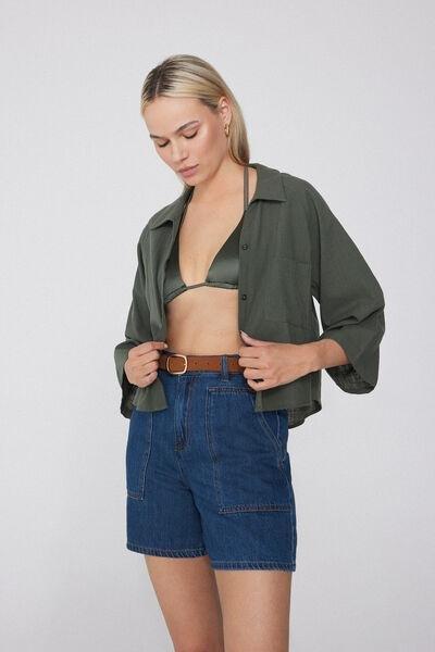 Navy Denim Shorts, 5701_540Y, large image number 0