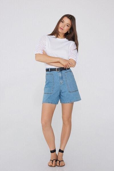 Blue Pocketed Denim Shorts, 5701_565W, large image number 0