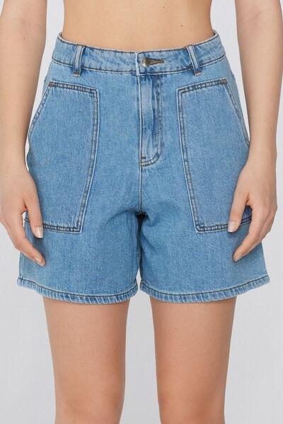 Blue Pocketed Denim Shorts, 5701_565W, large image number 1