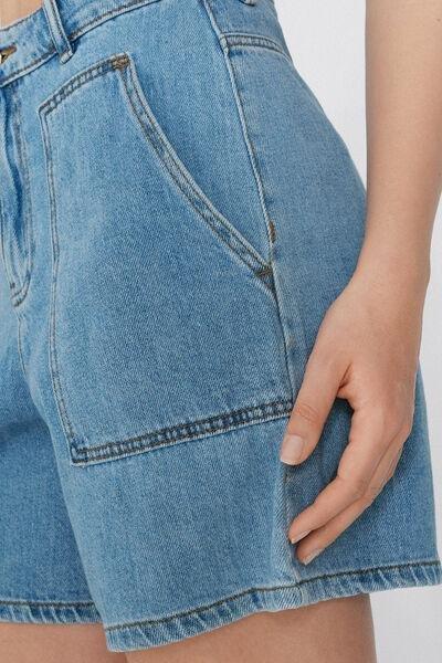 Blue Pocketed Denim Shorts, 5701_565W, large image number 3