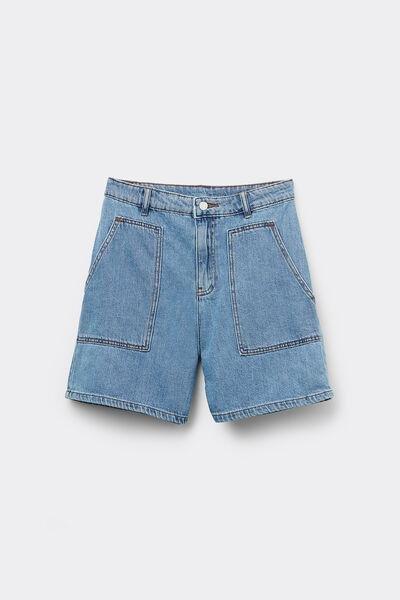 Blue Pocketed Denim Shorts, 5701_565W, large image number 4