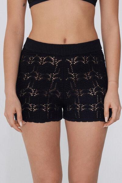 Black Openwork Shorts, , large image number 0