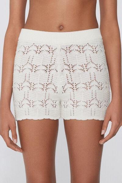 White Openwork Shorts, , large image number 0