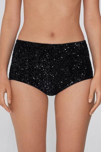 Black Sequin Slim Fit Shorts, Black, large image number 0