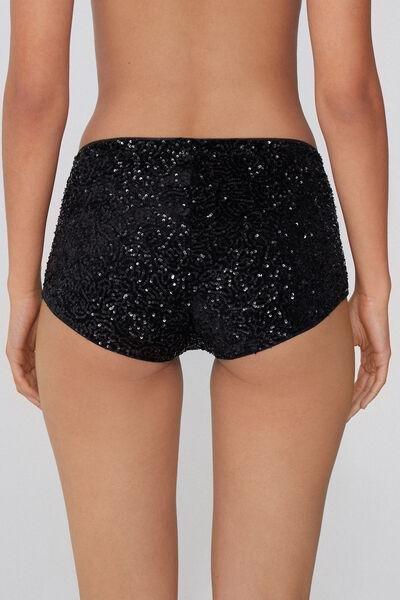 Black Sequin Slim Fit Shorts, Black, large image number 2
