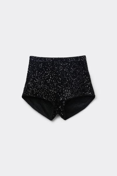 Black Sequin Slim Fit Shorts, Black, large image number 4