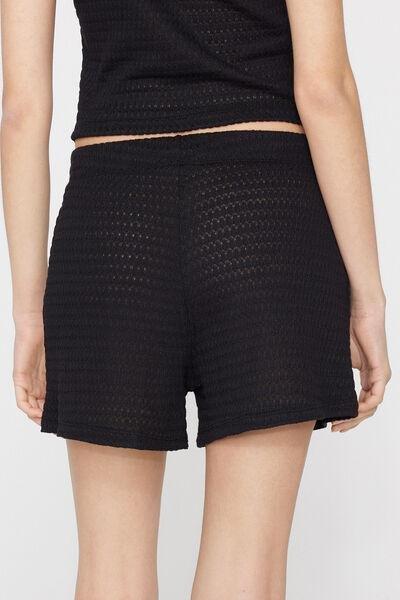Black Knit Effect Openwork Shorts, Black, large image number 2