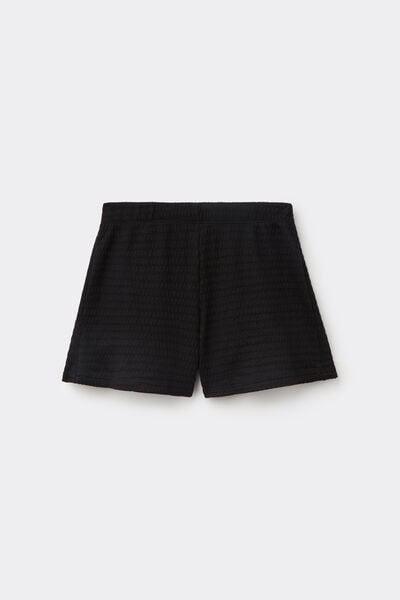 Black Knit Effect Openwork Shorts, Black, large image number 4