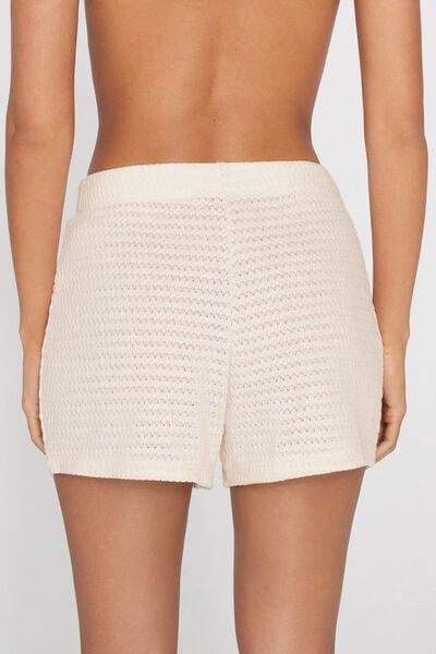 Cream Knit Effect Openwork Shorts, 5701_356Z, medium