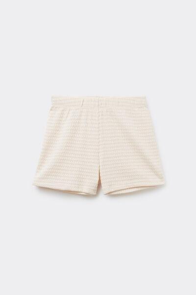 Cream Knit Effect Openwork Shorts, 5701_356Z, large image number 4
