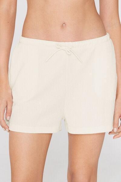 White Crinkle Effect Shorts, Milk White, large image number 1