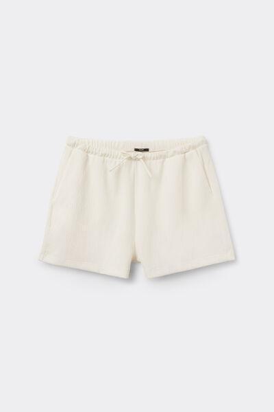 White Crinkle Effect Shorts, Milk White, large image number 4
